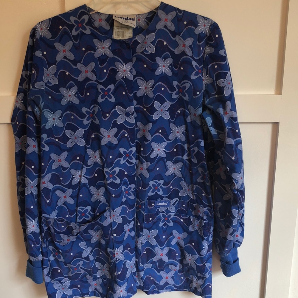 Scrub Jacket, Landau, Blue Extra Small, Snap closure with pockets
